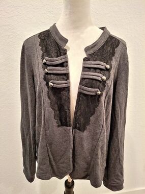 maurices Lace-Trim Cardigan in Gray & Black Size XL